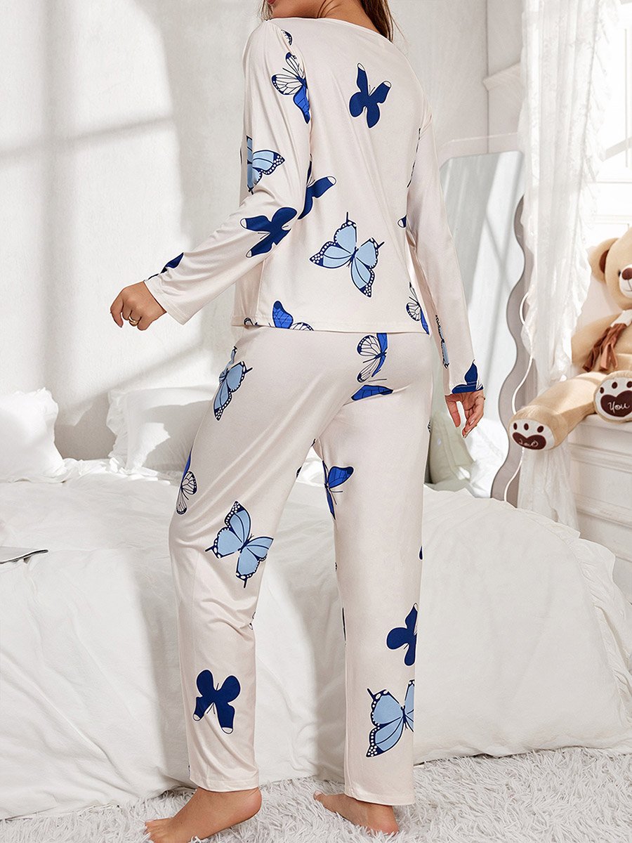 Butterfly Print Long Sleeve T-Shirt and Pyjama Set