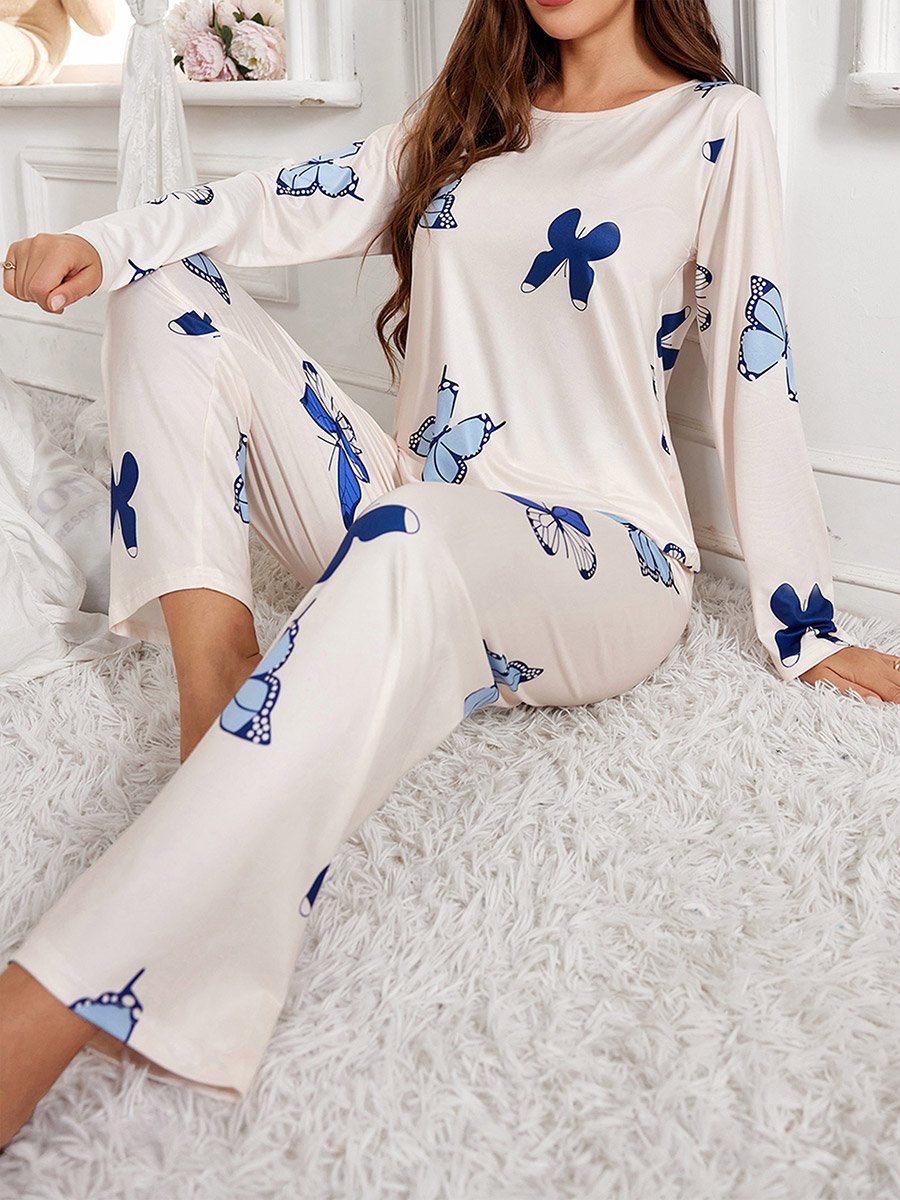 Butterfly Print Long Sleeve T-Shirt and Pyjama Set