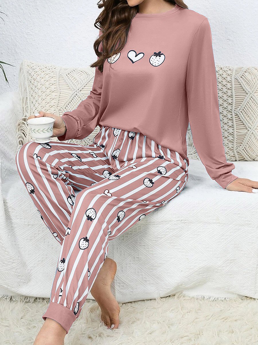 Fruit Graphic T-Shirt and Striped Cuffed Pyjama Set