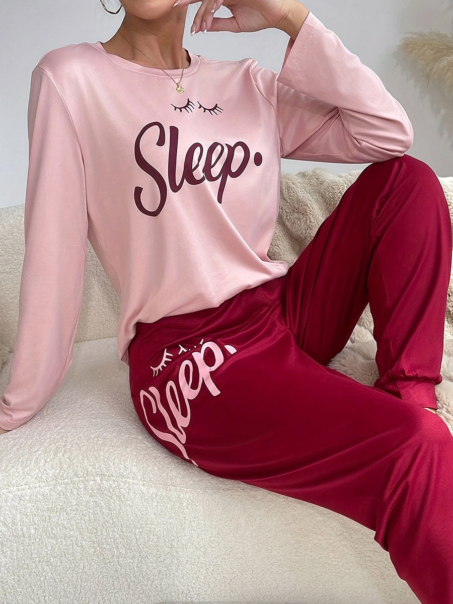 Slogan Text Print T-Shirt and Cuffed Pyjama Set