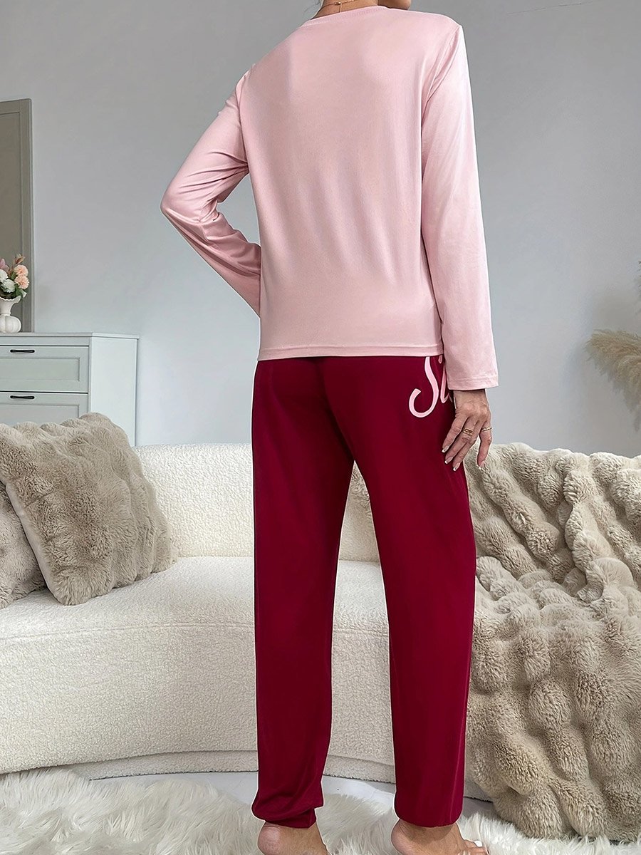 Slogan Text Print T-Shirt and Cuffed Pyjama Set
