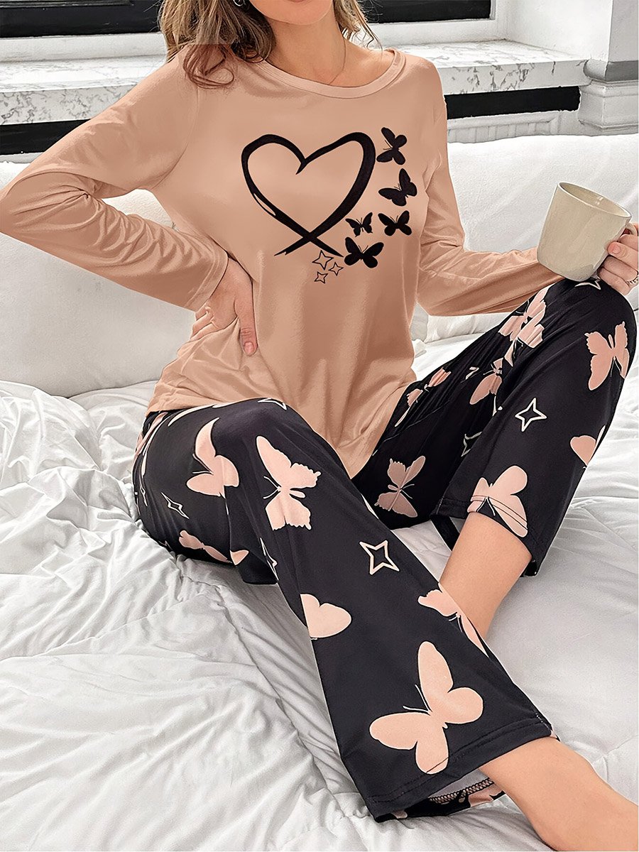 Butterfly Graphic Long Sleeve T-Shirt and Pyjama Set