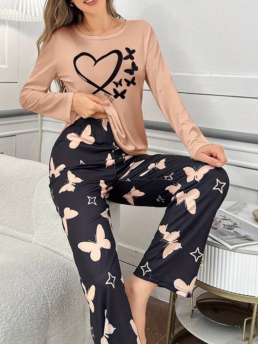 Butterfly Graphic Long Sleeve T-Shirt and Pyjama Set
