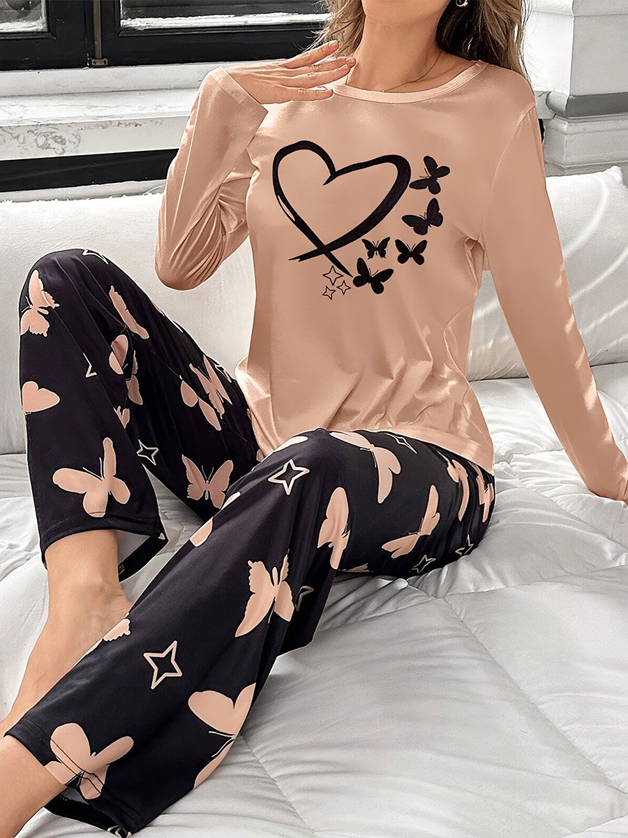 Butterfly Graphic Long Sleeve T-Shirt and Pyjama Set
