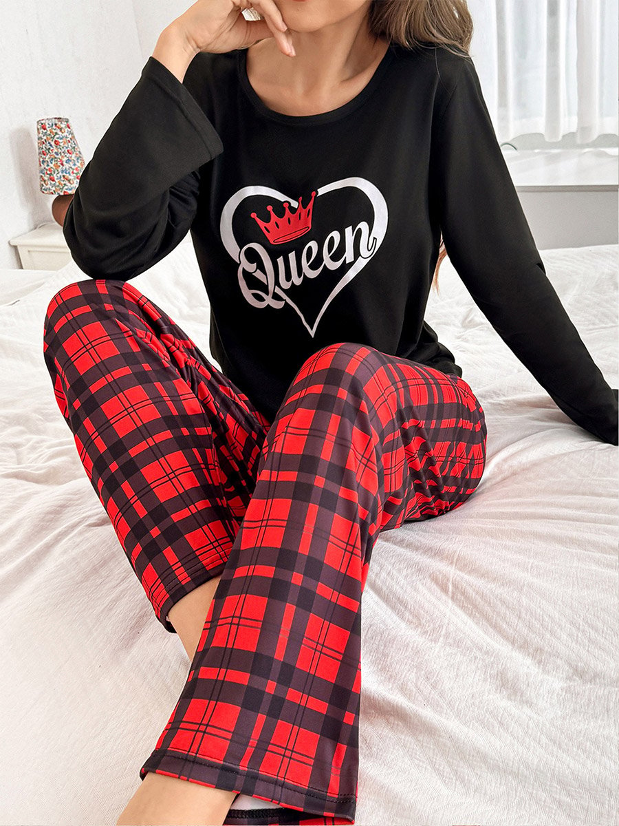 Graphic Print Long Sleeve T-Shirt and Checked Pyjama Set