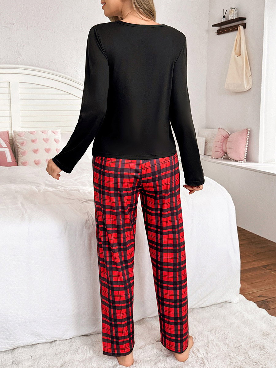 Graphic Print Long Sleeve T-Shirt and Checked Pyjama Set