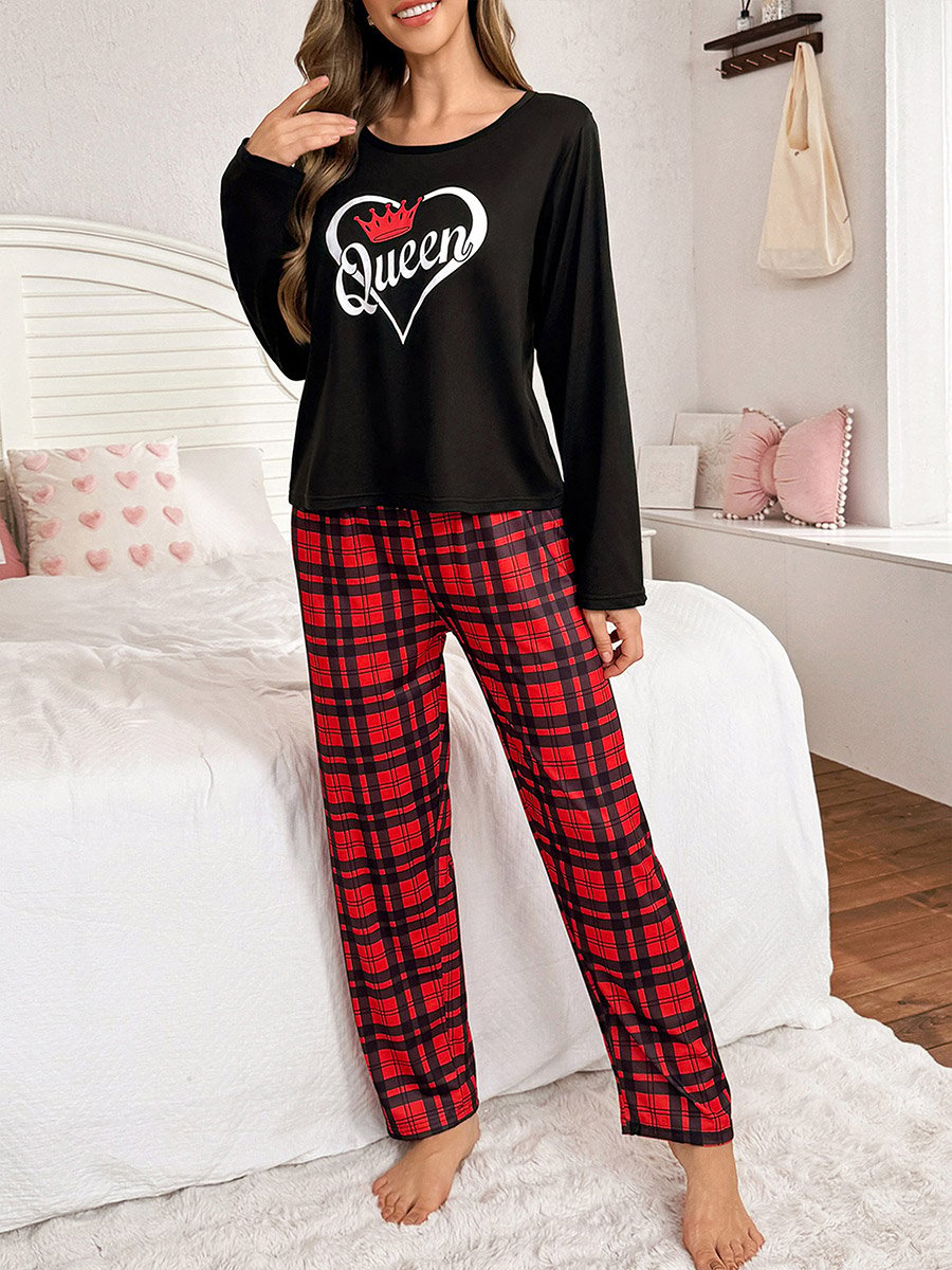 Graphic Print Long Sleeve T-Shirt and Checked Pyjama Set