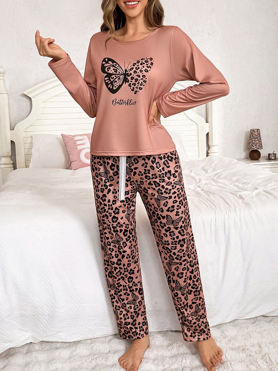 Butterfly Print Long Sleeve T-Shirt and Pyjama Set