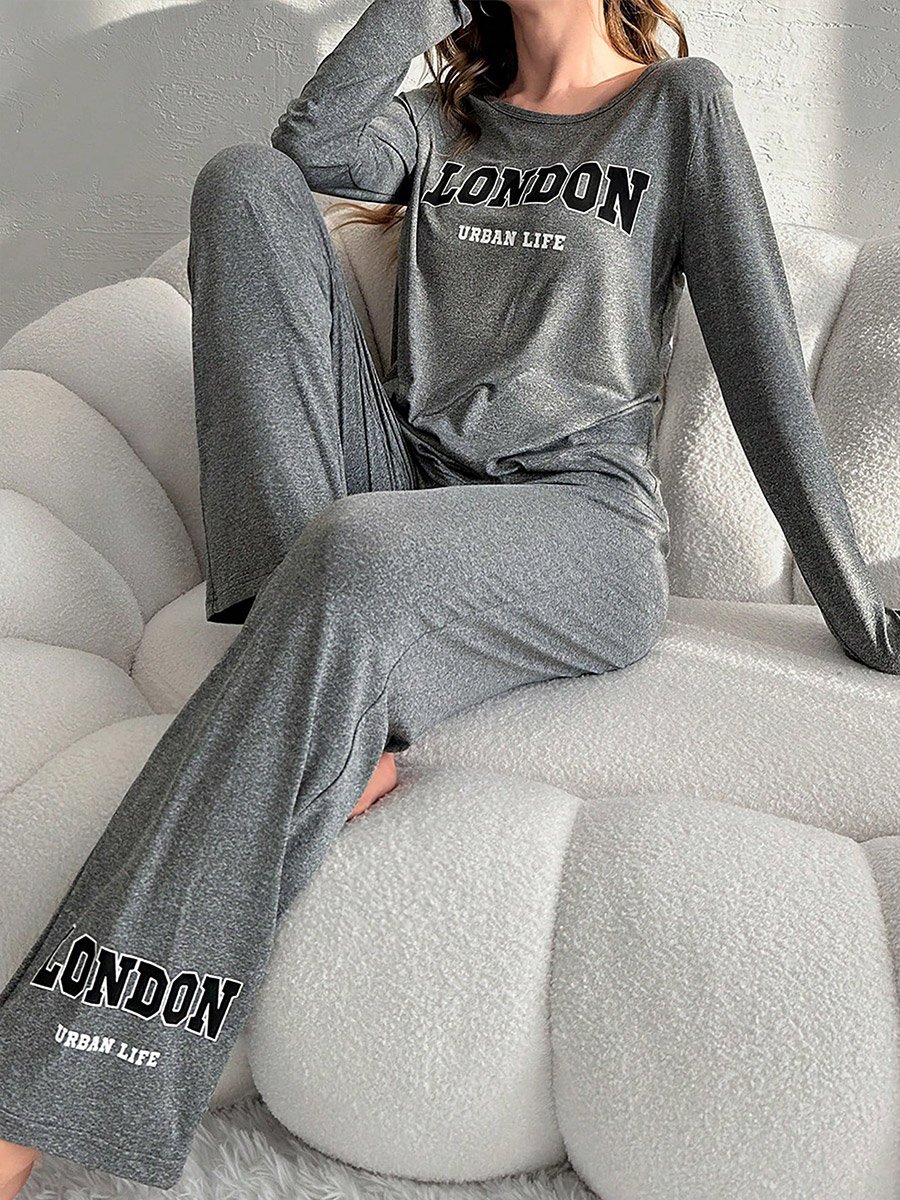 Slogan Text Print T-Shirt and Pyjama Set