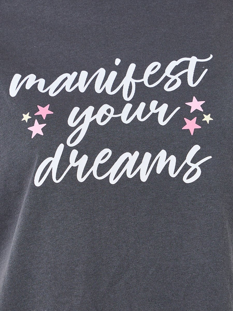 Slogan Print Cotton T-Shirt and Solid Pyjama Set