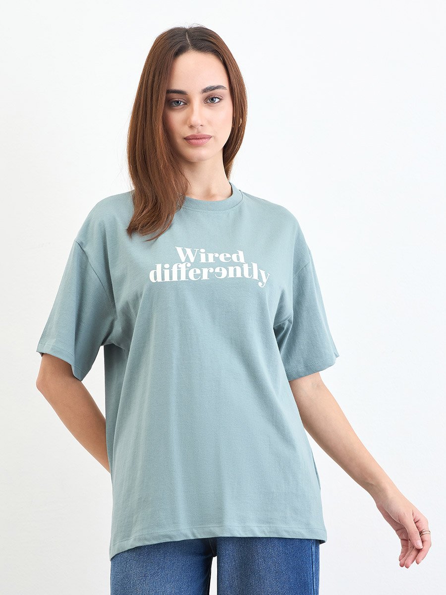 Green Slogan Print Oversized T-Shirt