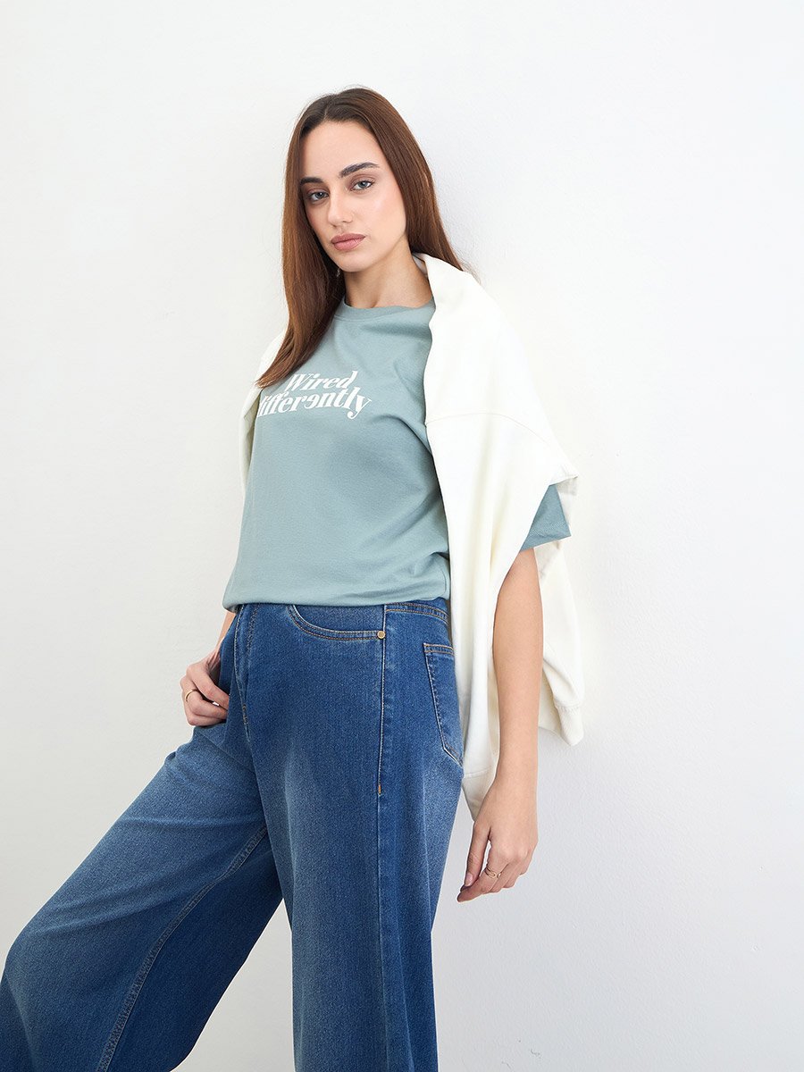 Green Slogan Print Oversized T-Shirt