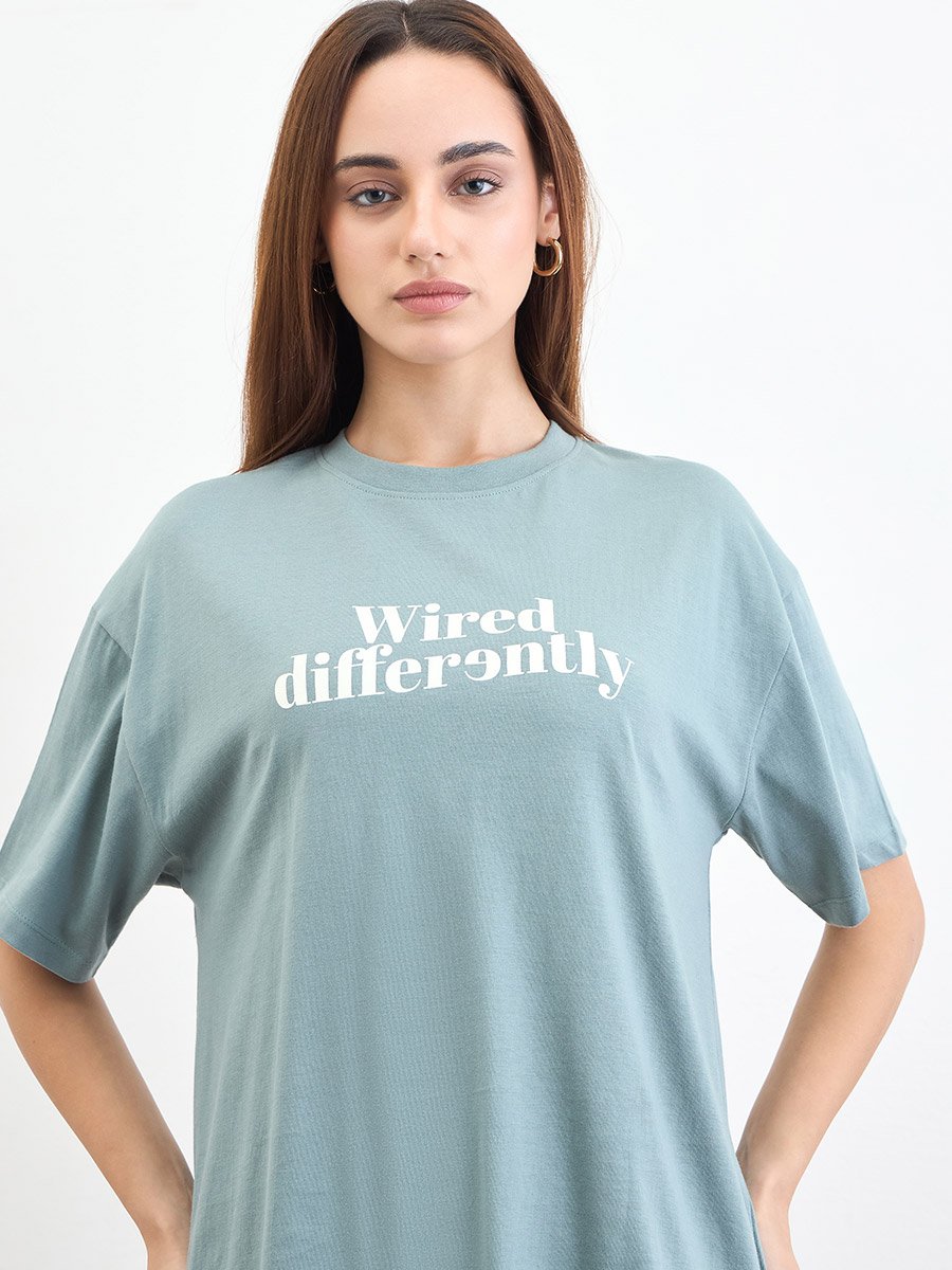 Green Slogan Print Oversized T-Shirt