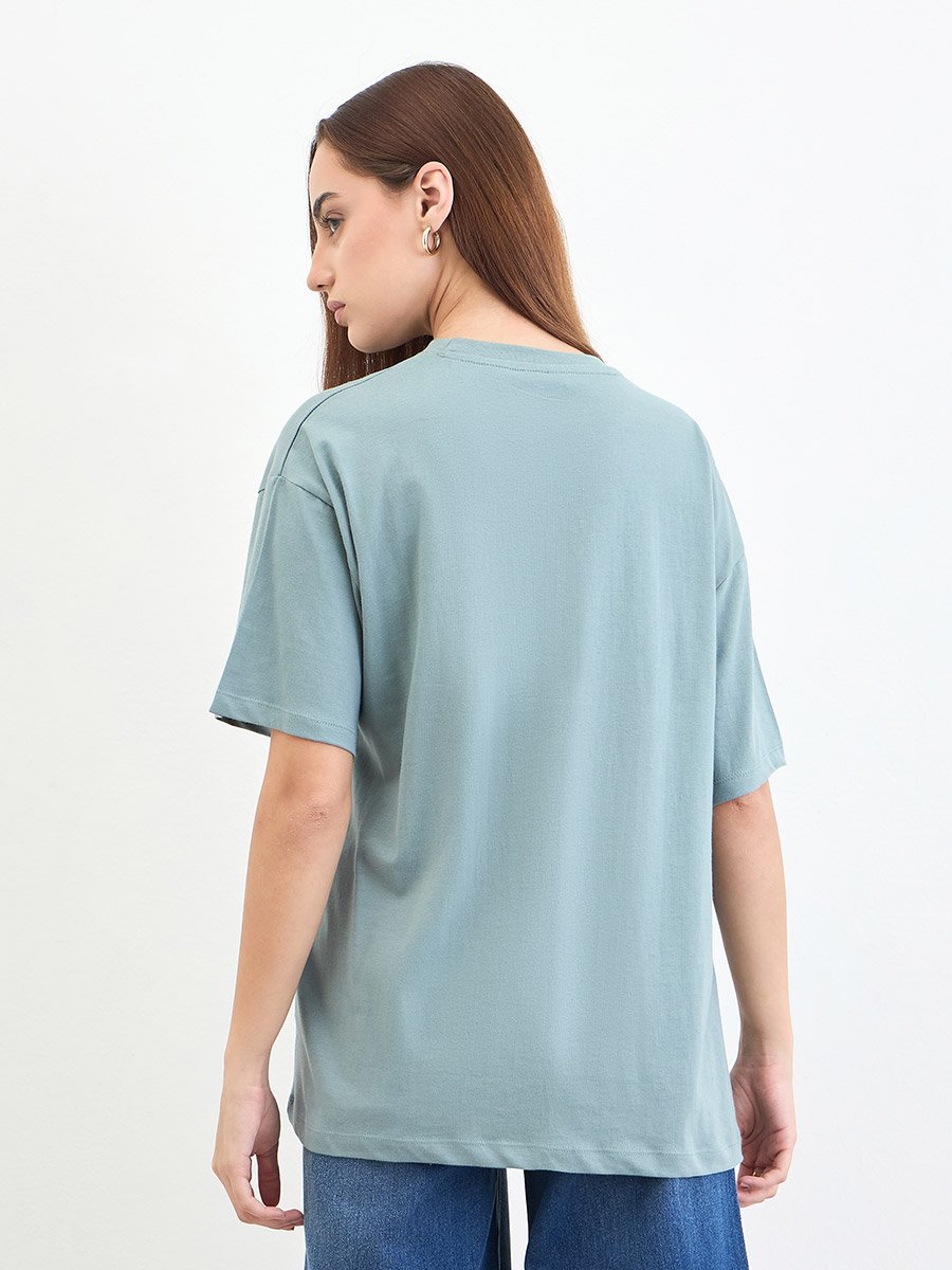 Green Slogan Print Oversized T-Shirt