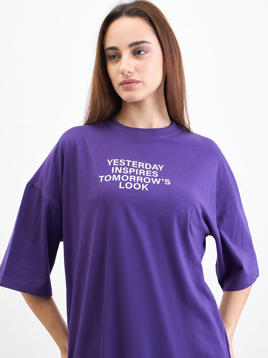 Purple Slogan Print Oversized T-Shirt
