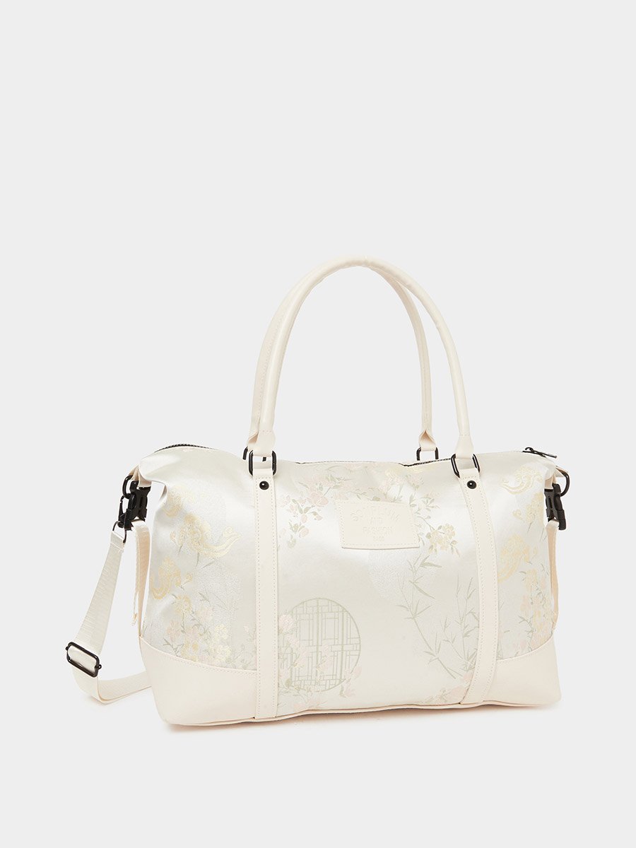 Cream Floral Jacquard Duffle Bag For Women at Saudi | Styli