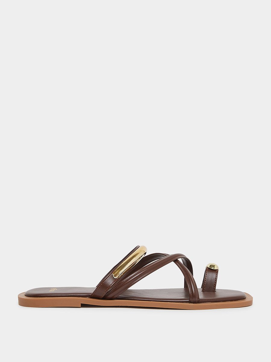 Brown Toe Ring Flat Sandals