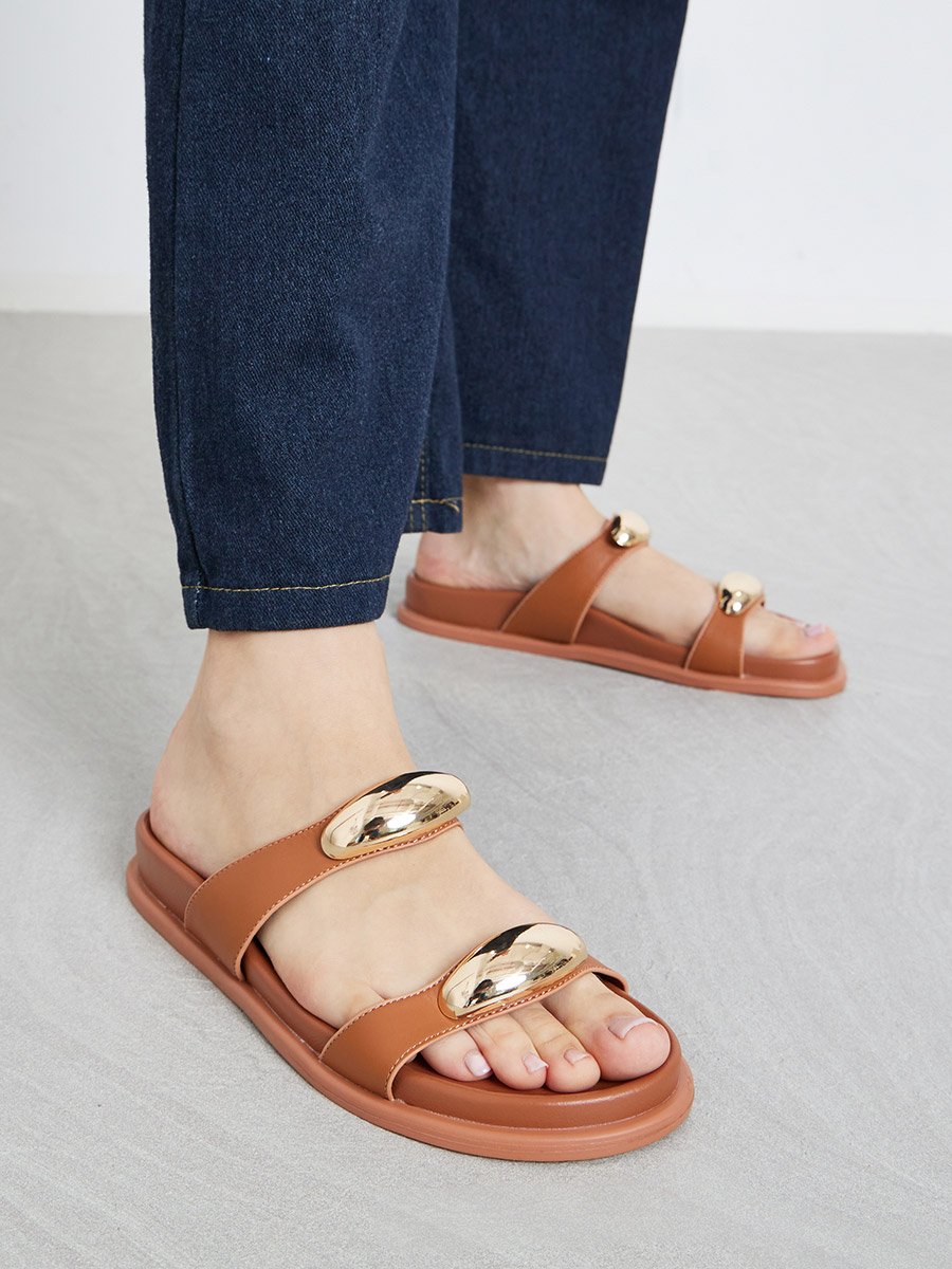 Brown Metal Trim Decor Sandals