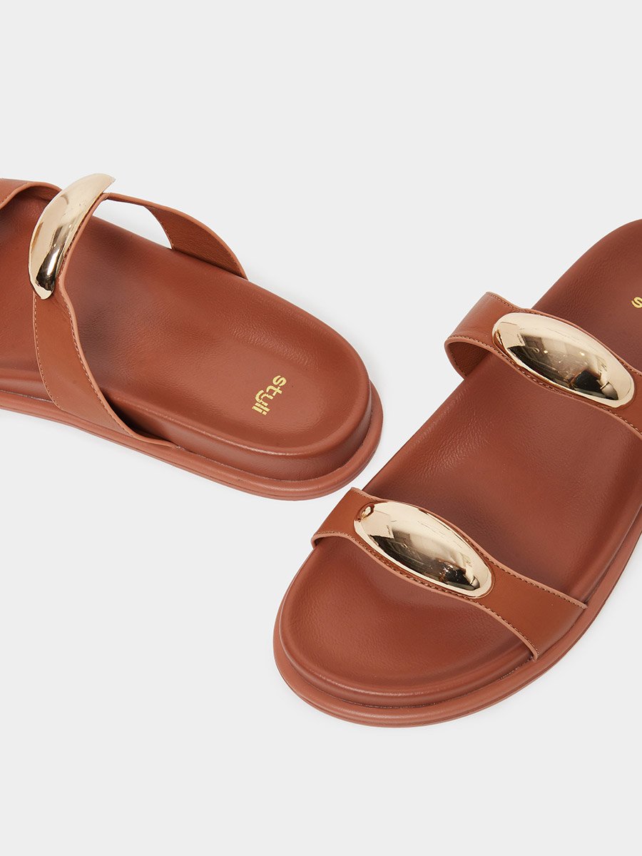 Brown Metal Trim Decor Sandals