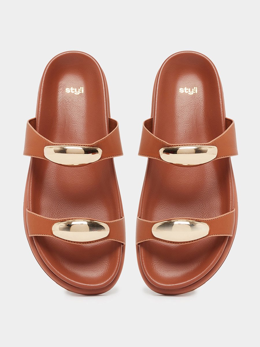 Brown Metal Trim Decor Sandals