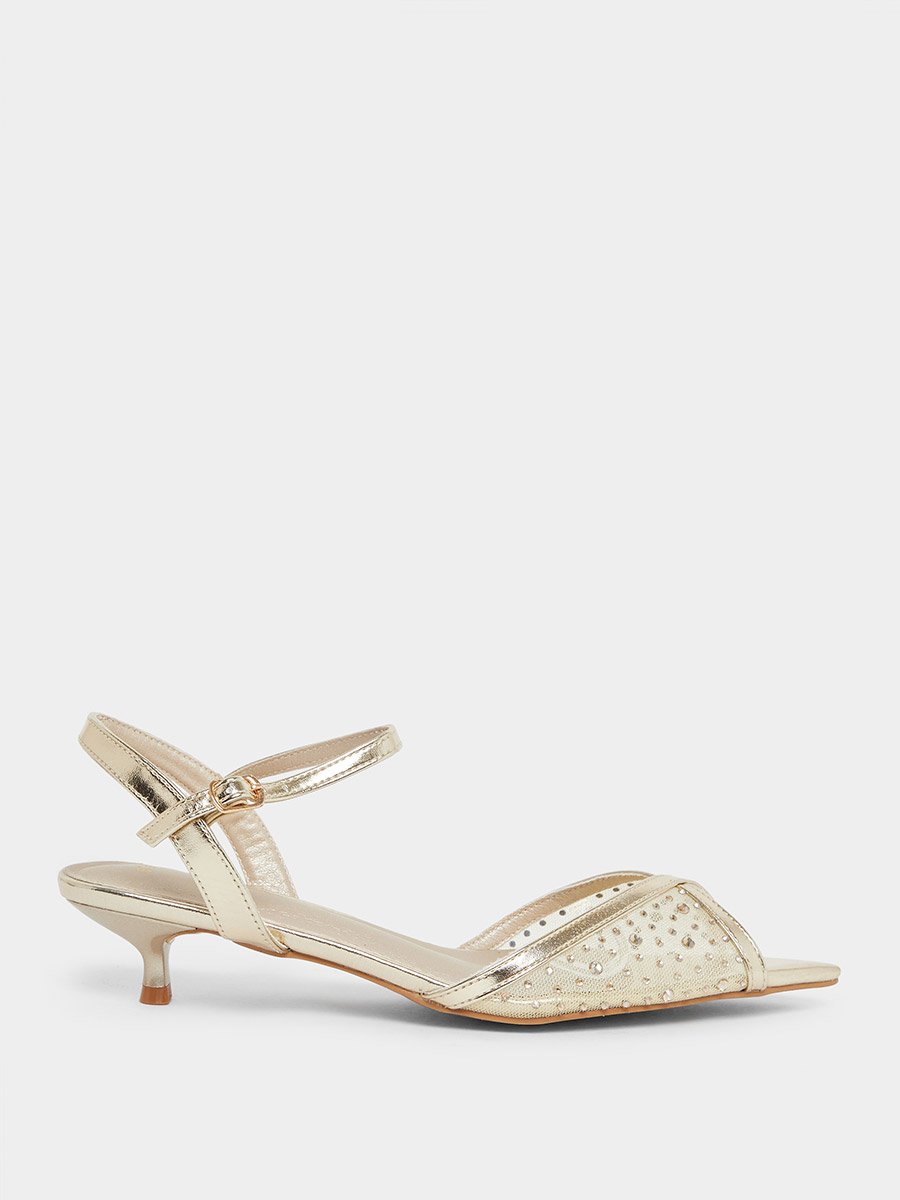 Embellished Vamp Low Heel Sandals