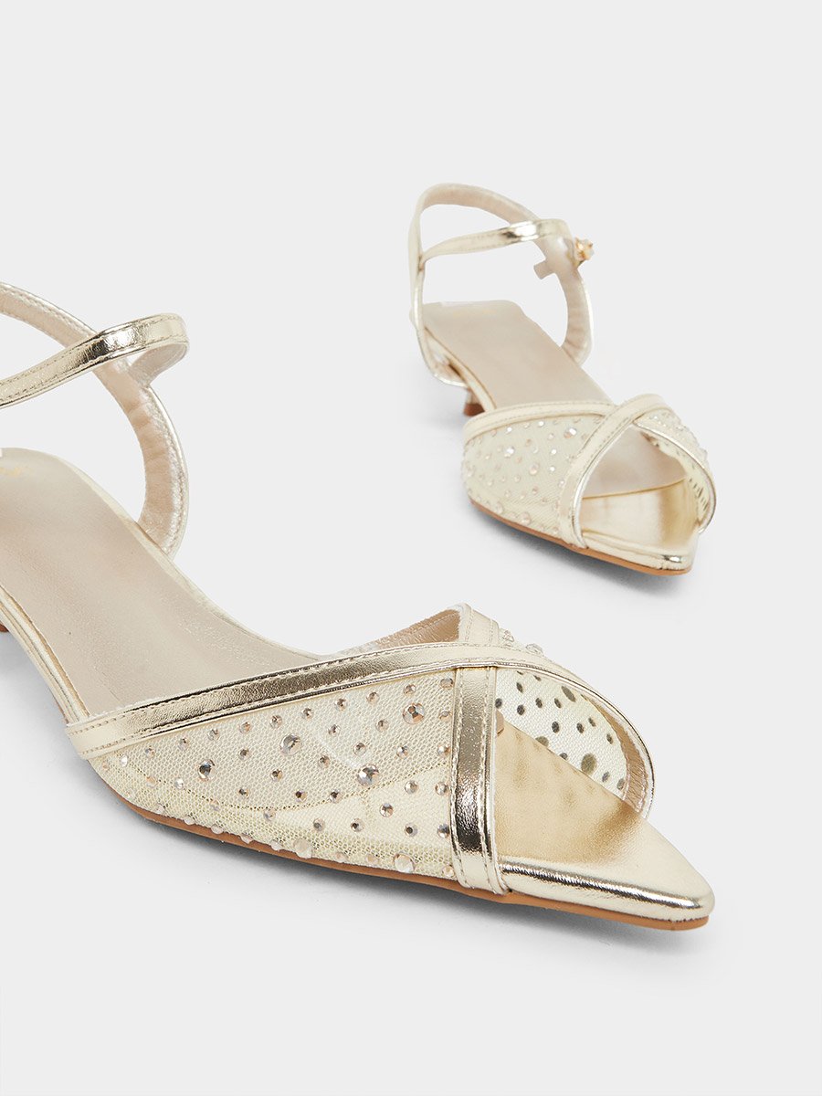 Embellished Vamp Low Heel Sandals