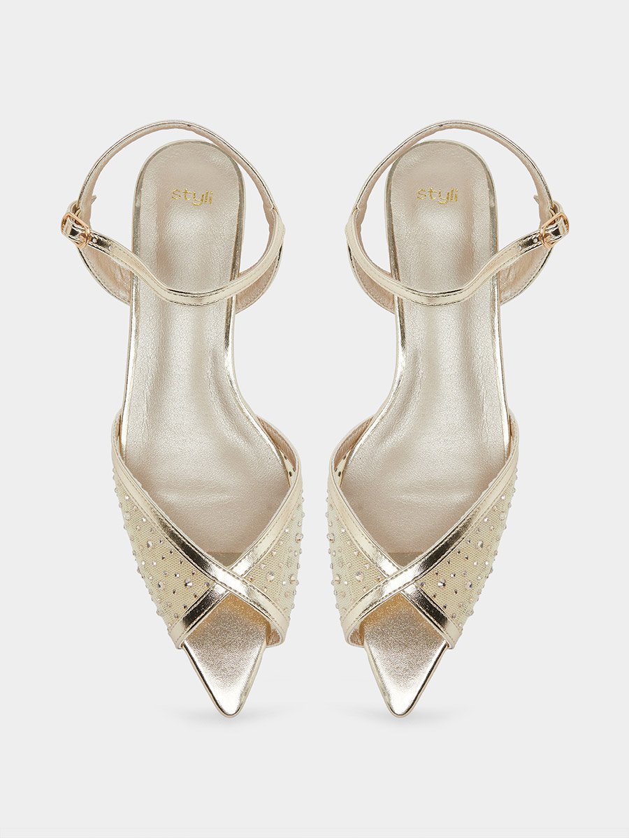 Embellished Vamp Low Heel Sandals