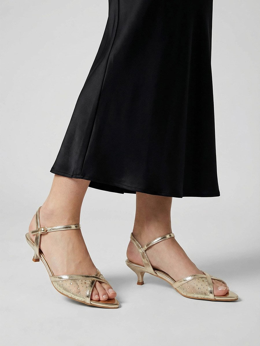 Embellished Vamp Low Heel Sandals