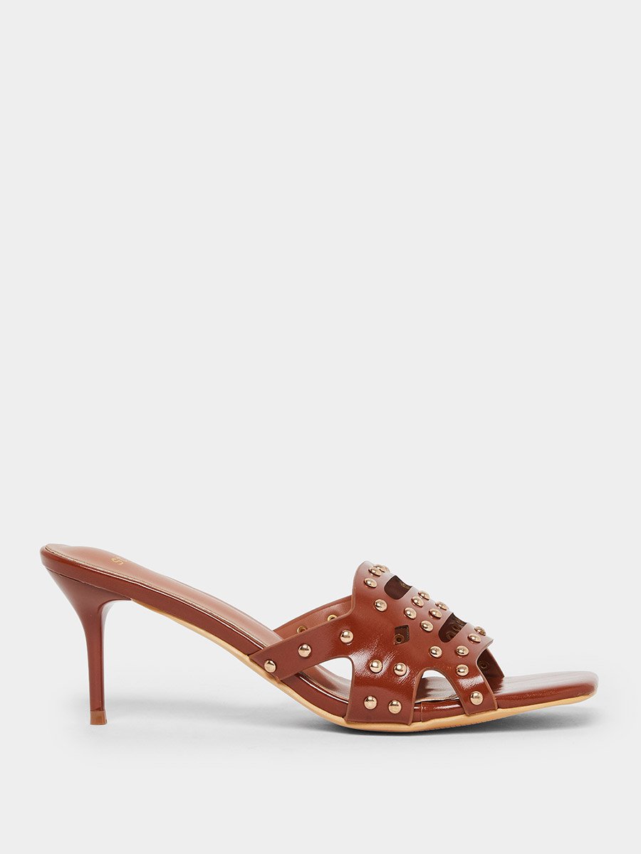 Tan Studded High Heel Sandals
