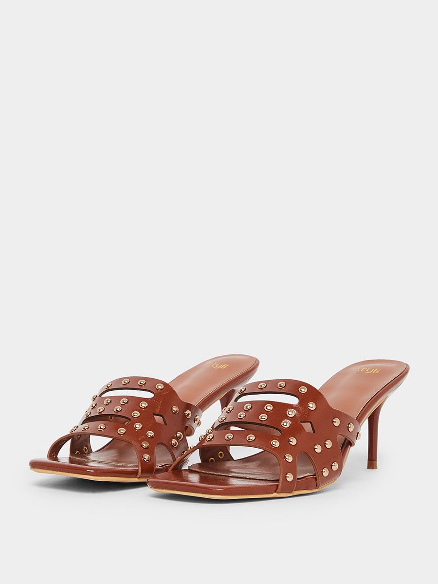 Tan Studded High Heel Sandals