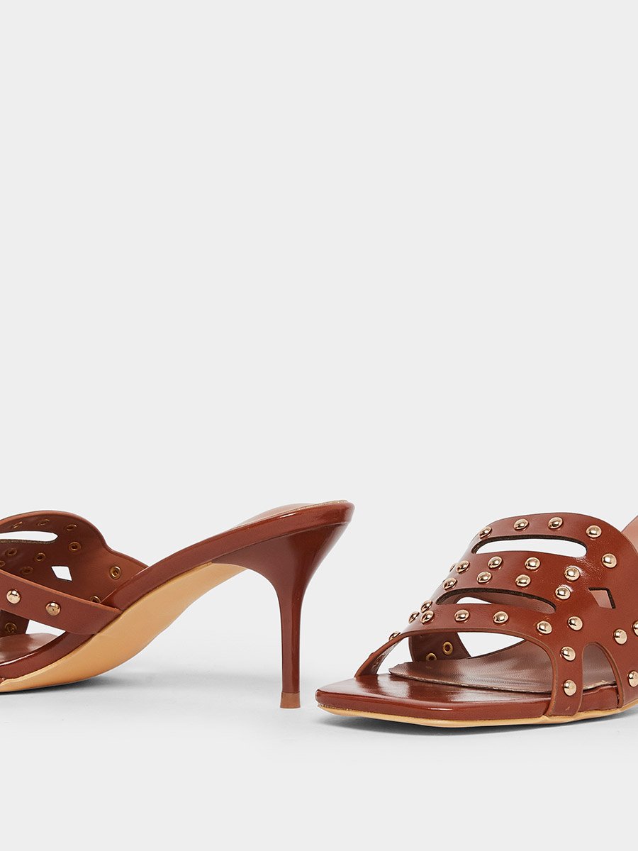 Tan Studded High Heel Sandals