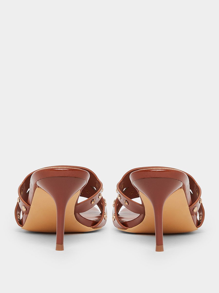 Tan Studded High Heel Sandals