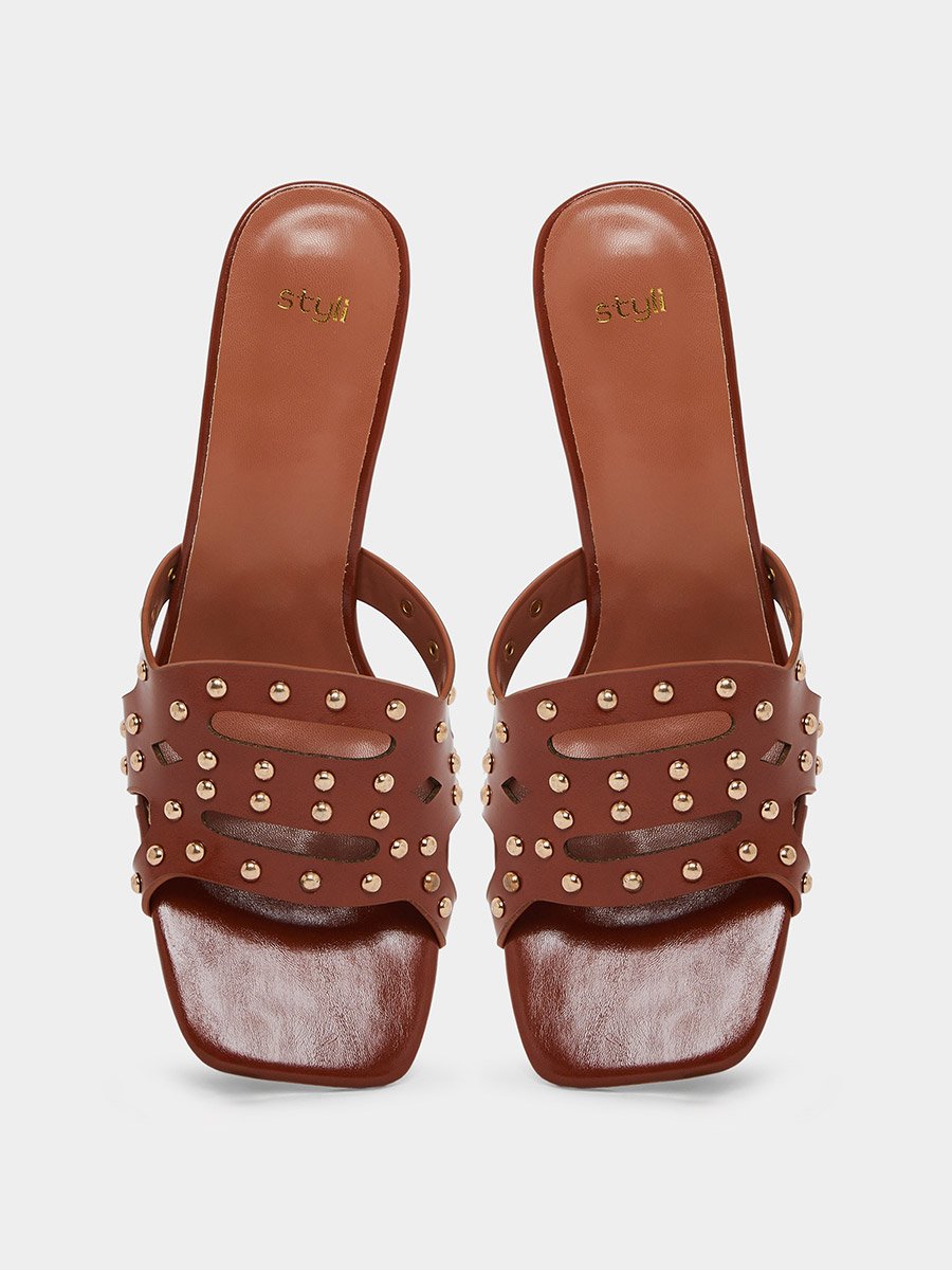 Tan Studded High Heel Sandals