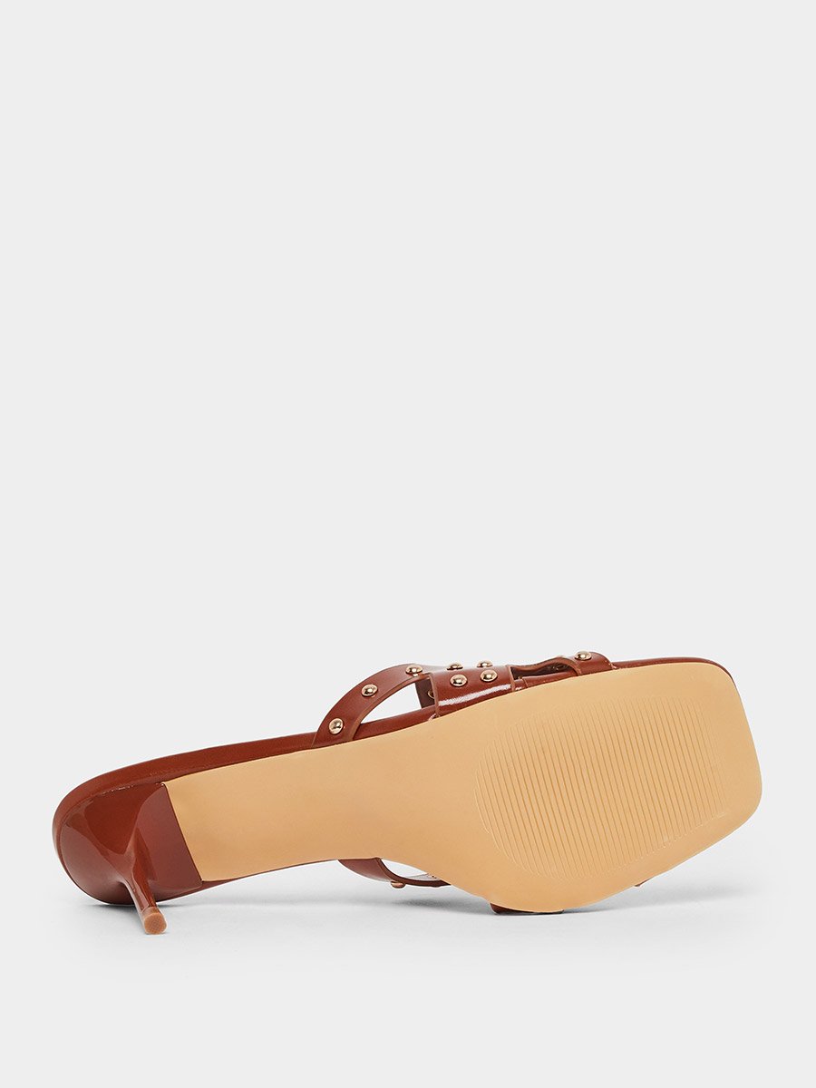 Tan Studded High Heel Sandals