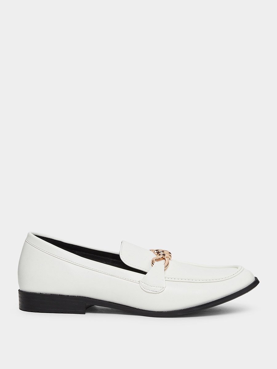 White Chain Detail Loafers