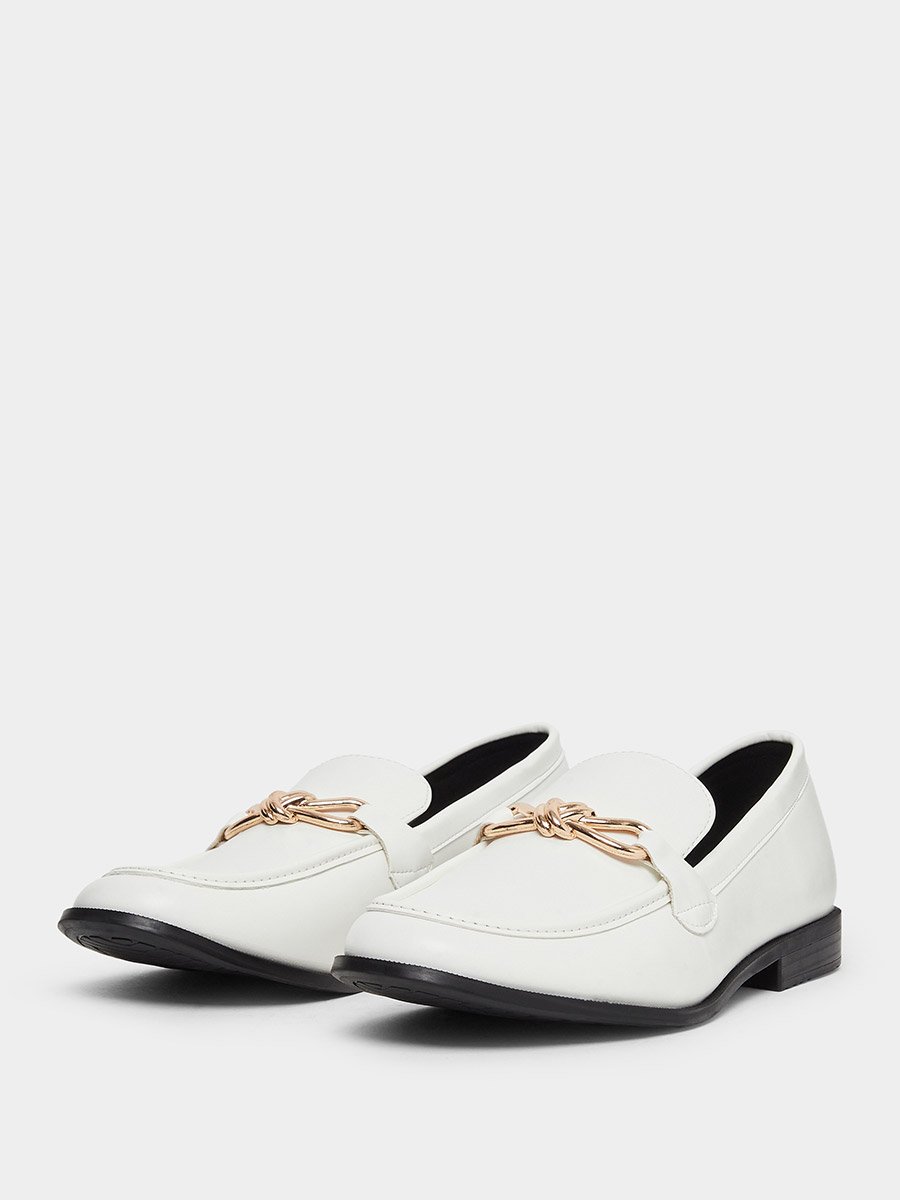 White Chain Detail Loafers