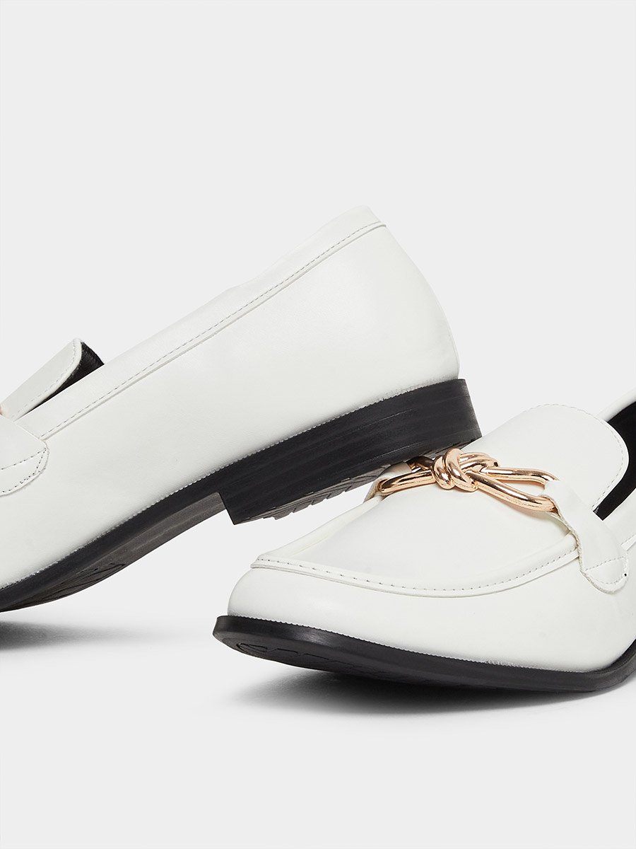 White Chain Detail Loafers