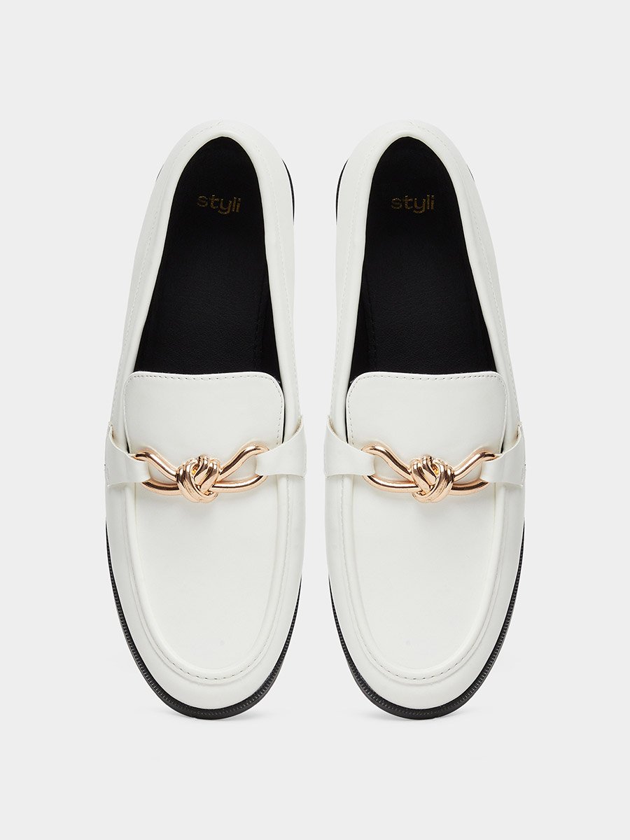 White Chain Detail Loafers