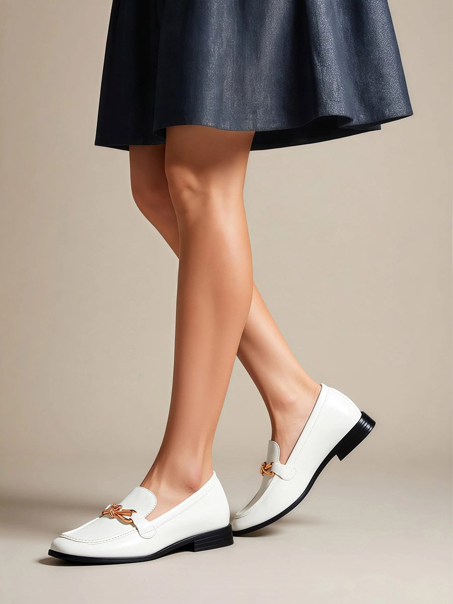 White Chain Detail Loafers