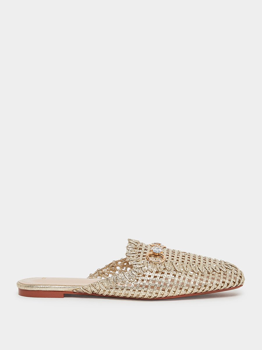 Gold Woven Mule Loafers