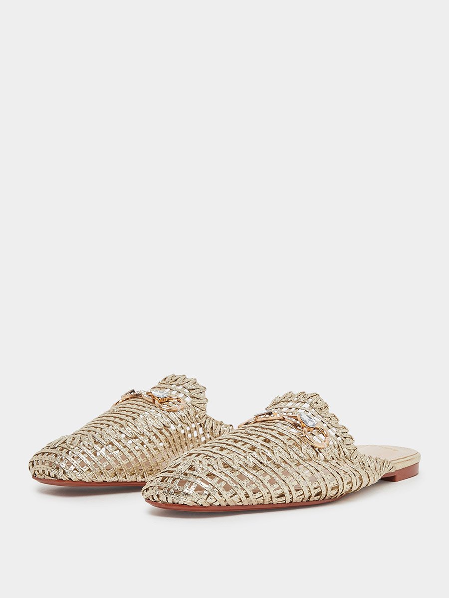 Gold Woven Mule Loafers