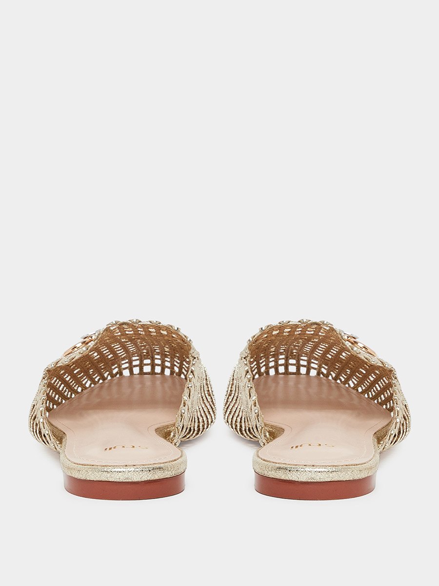 Gold Woven Mule Loafers