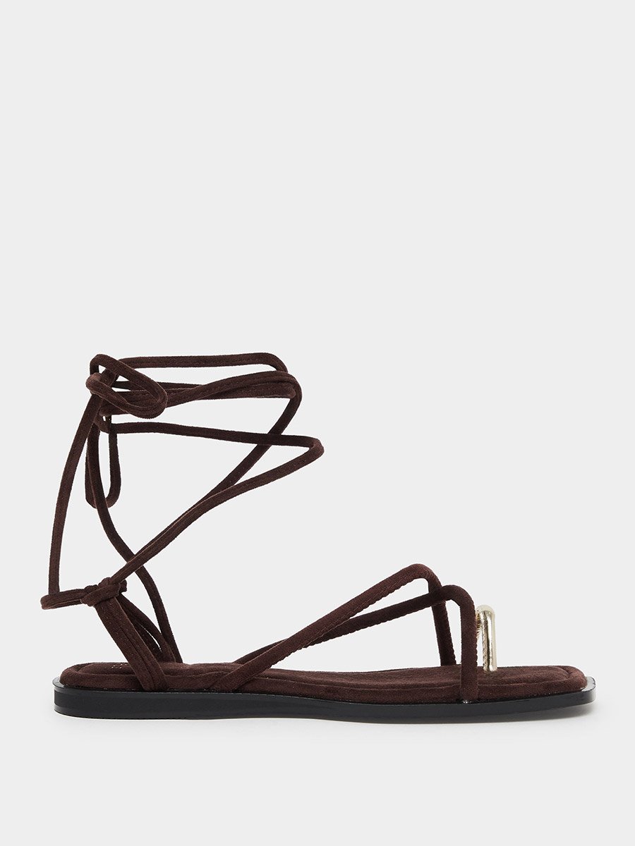 Brown Tie-Wrap Toe Post Flat Sandals