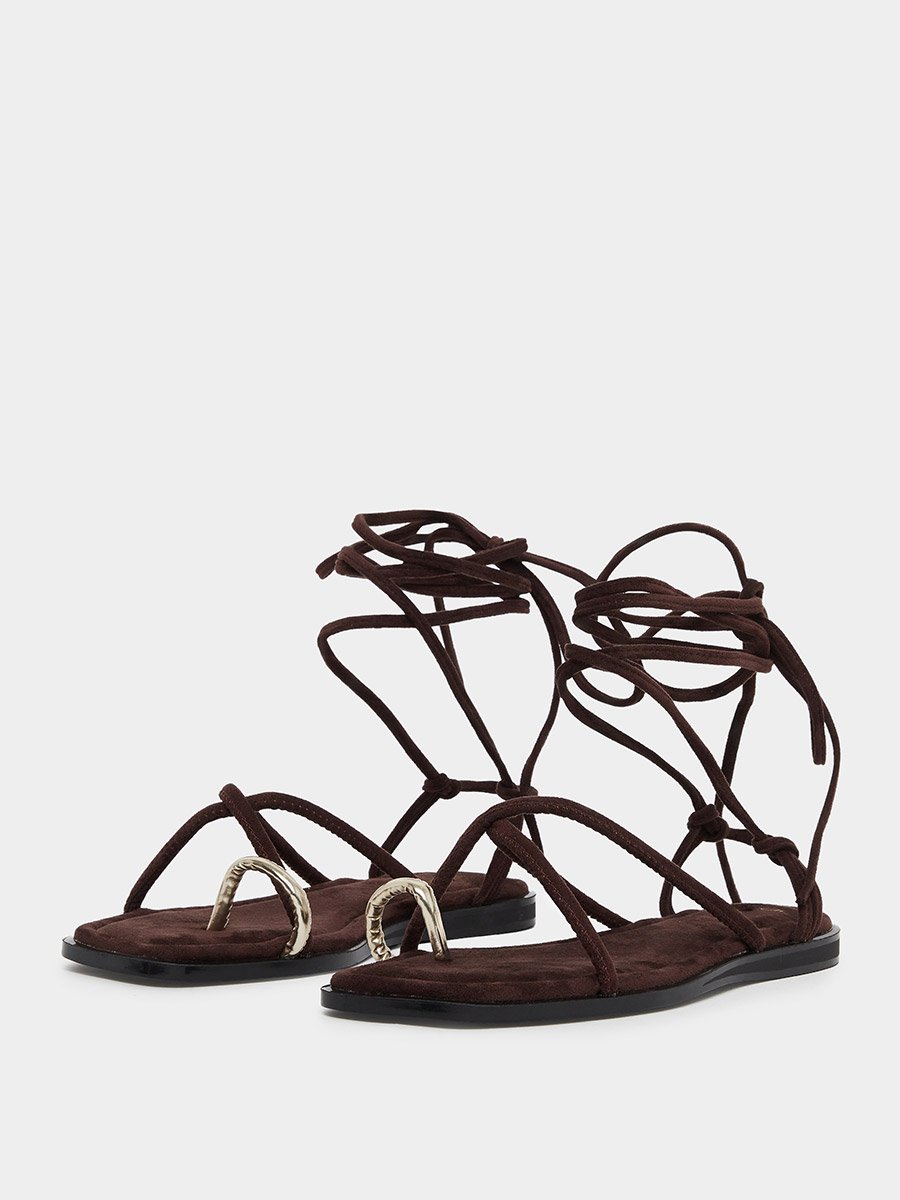 Brown Tie-Wrap Toe Post Flat Sandals