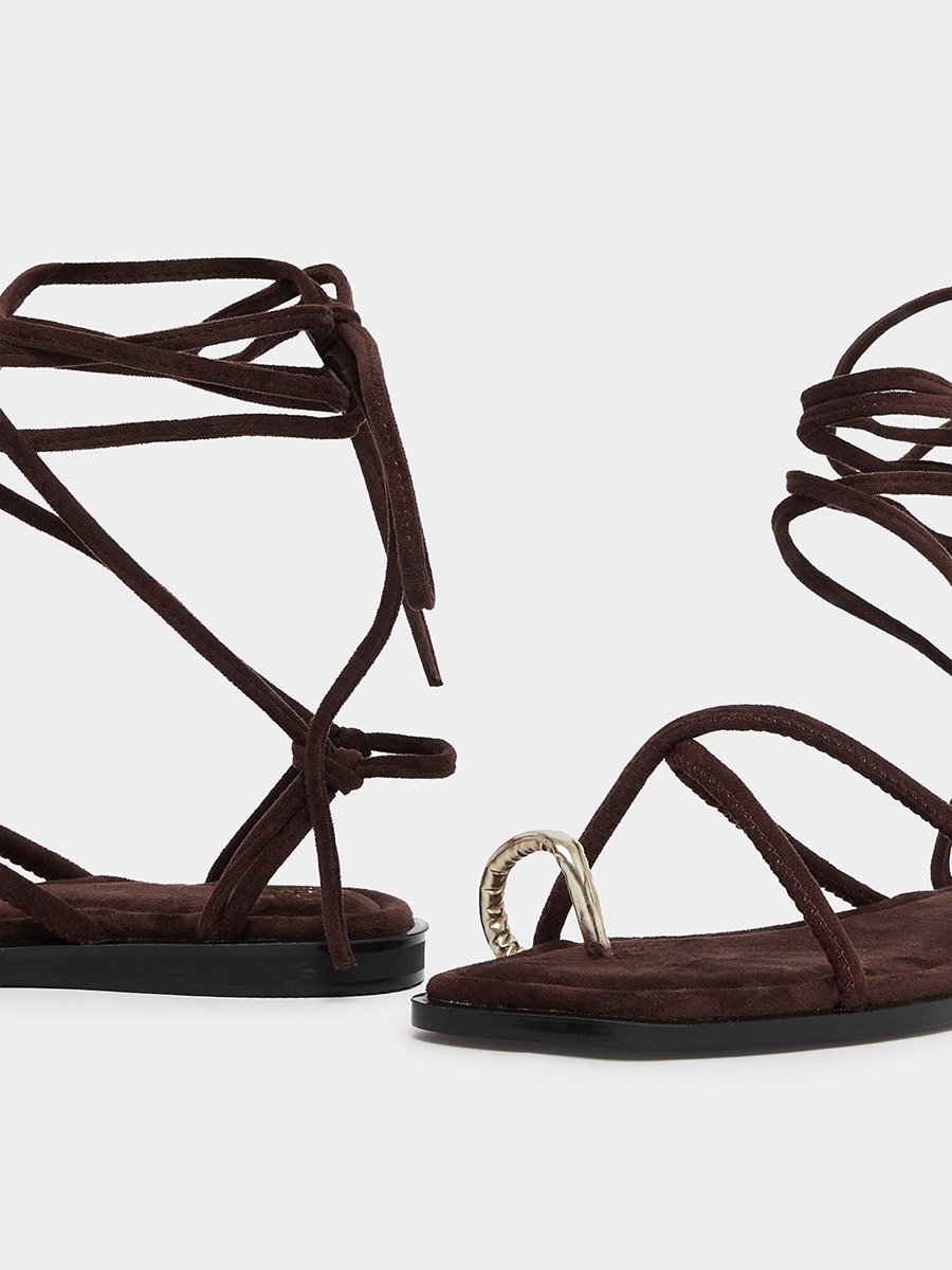 Brown Tie-Wrap Toe Post Flat Sandals