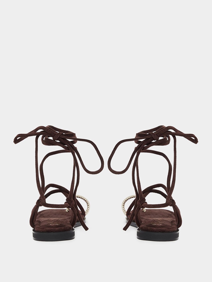 Brown Tie-Wrap Toe Post Flat Sandals
