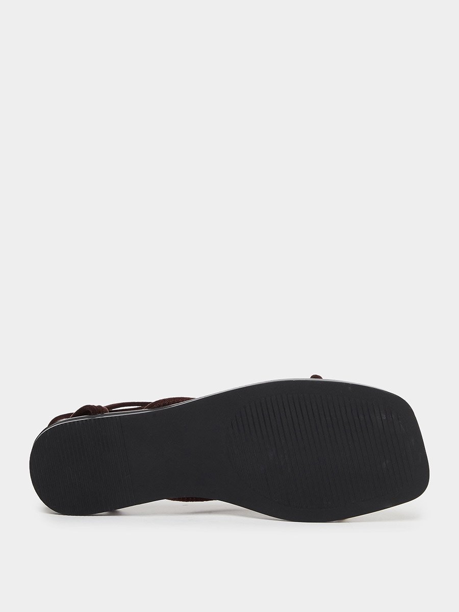 Brown Tie-Wrap Toe Post Flat Sandals