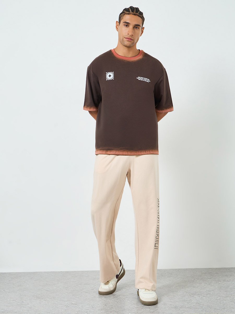Men Brown Graphic Print Oversized T-Shirt