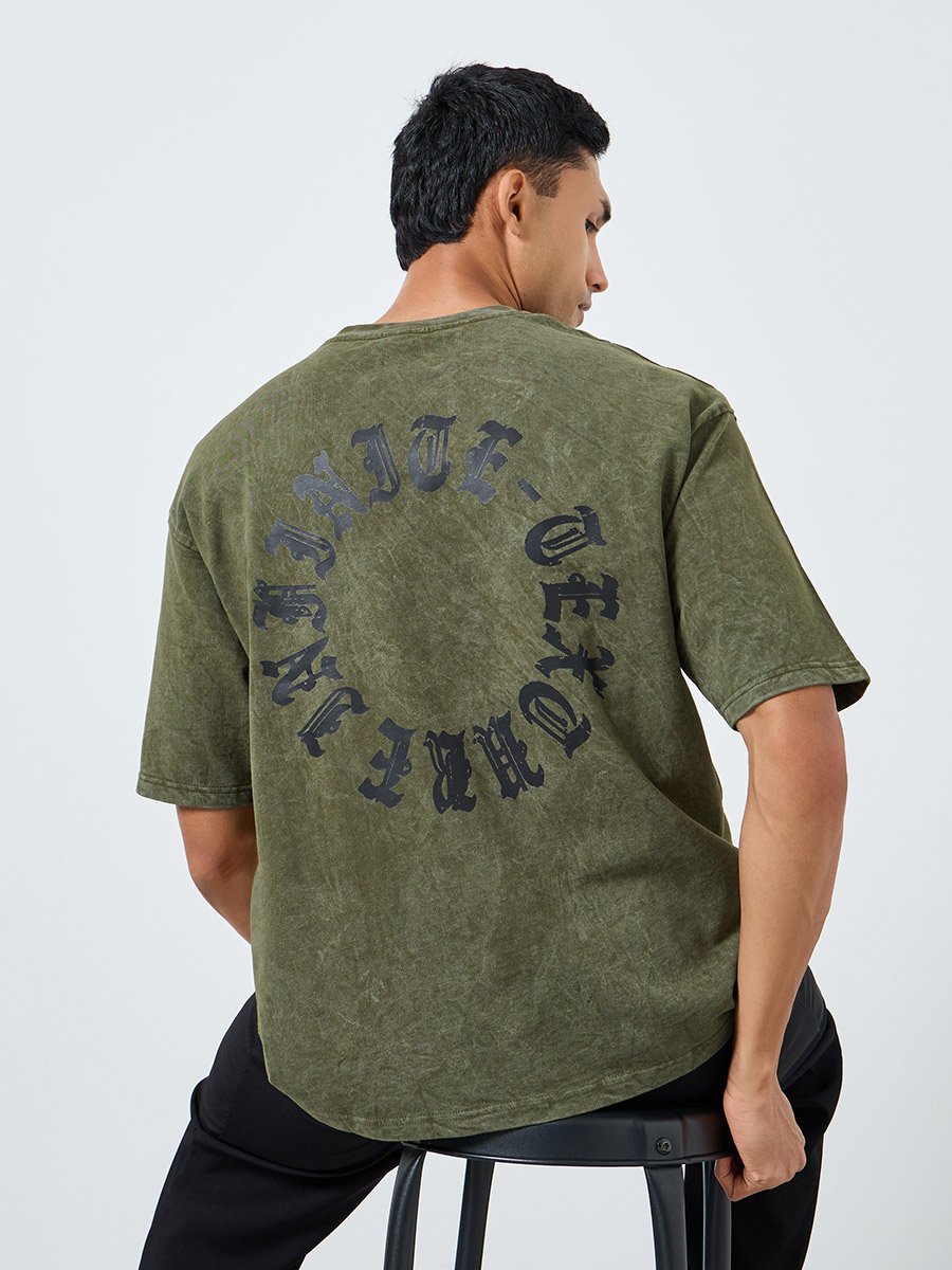Men Oversized Washed Printed T-Shirt