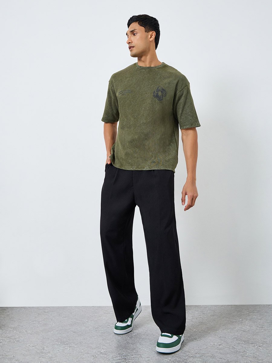 Men Oversized Washed Printed T-Shirt